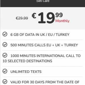 Small Plan 6GB UKEUTurkey