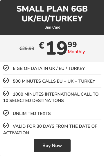 Small Plan 6GB UKEUTurkey